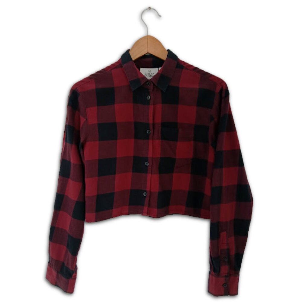 Cheap Monday Cropped Plaid Button Down Size Small size 34 Long Sleeves